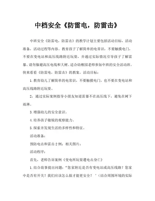 中班安全《防雷电,防雷击》教案