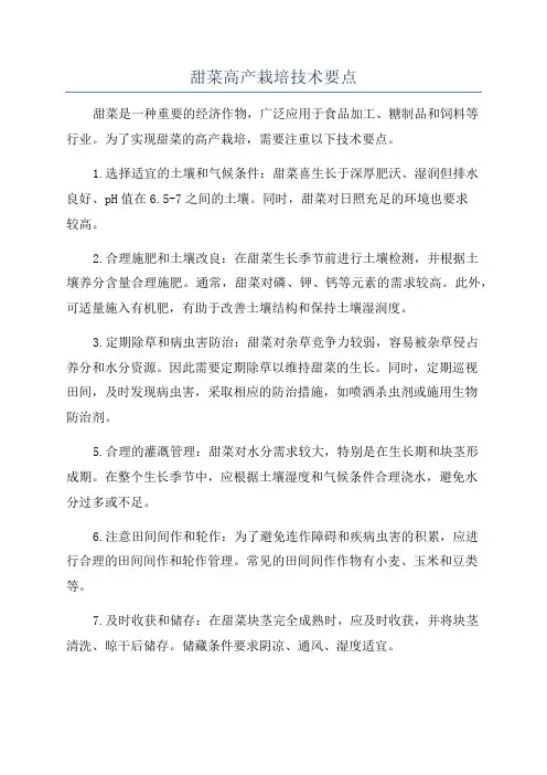 甜菜高产栽培技术要点