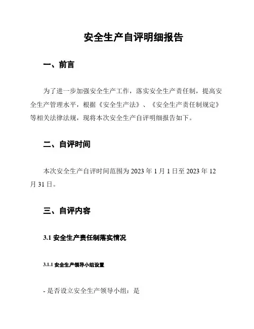 安全生产自评明细报告