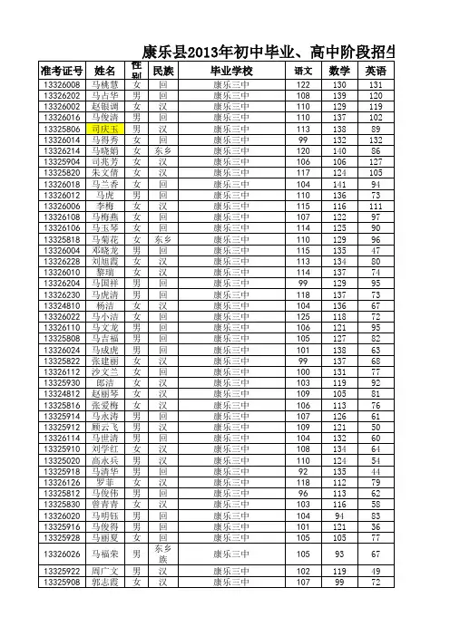 2013年三合一成绩汇总 - 副本