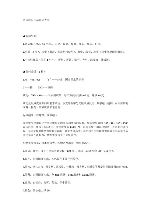 酒店纺织用品知识大全