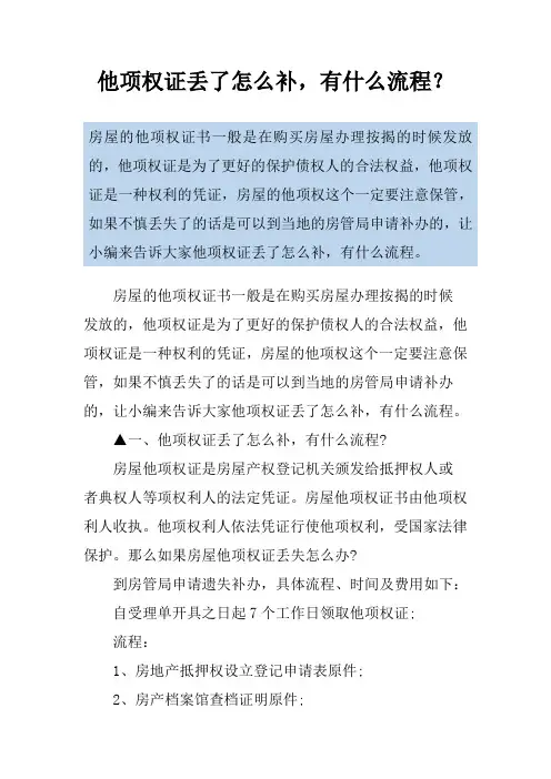 他项权证丢了怎么补,有什么流程？