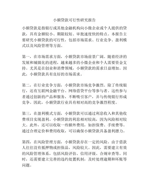 小额贷款可行性研究报告