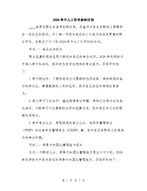2024年个人工作目标和计划(三篇)