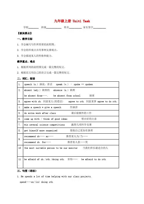 江苏省句容市九年级英语上册 Unit 1 Know yourself Task学案(新版)牛津版