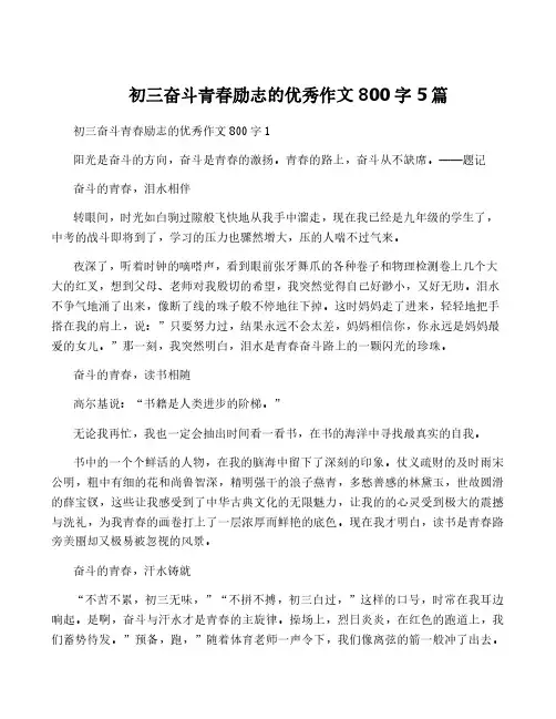 初三奋斗青春励志的优秀作文800字5篇
