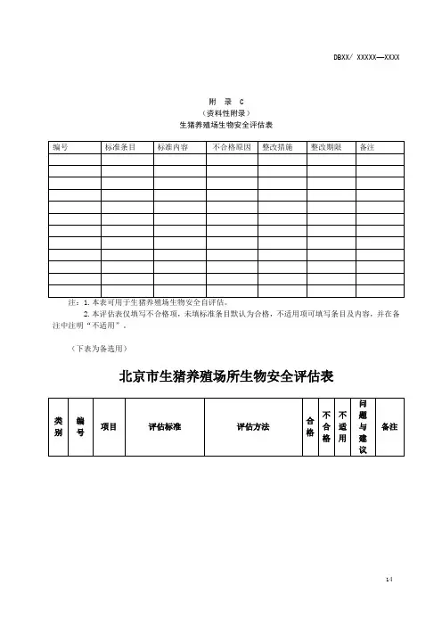 生猪养殖场生物安全评估表