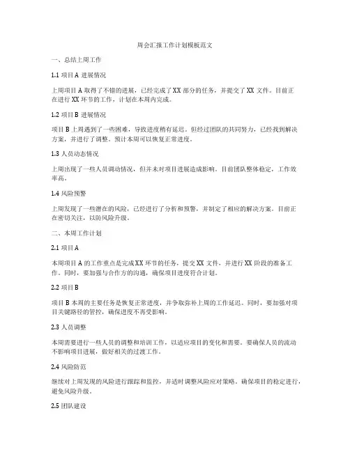 周会汇报工作计划模板范文