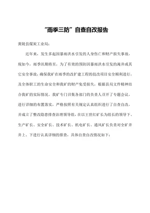 “雨季三防”自查自改报告