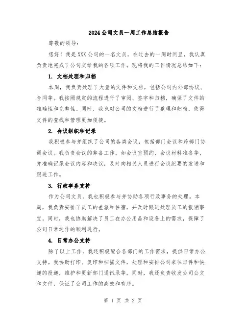2024公司文员一周工作总结报告