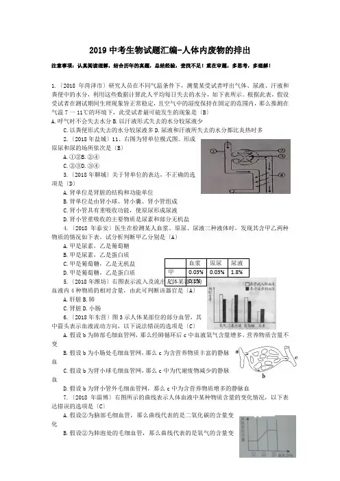 2019中考生物试题汇编-人体内废物的排出.doc