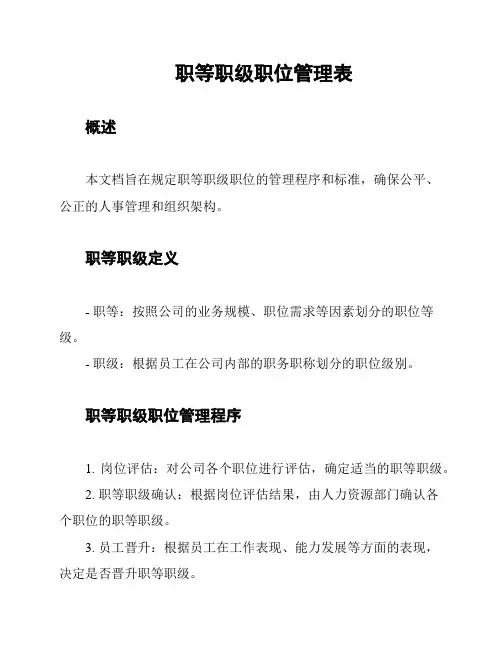 职等职级职位管理表