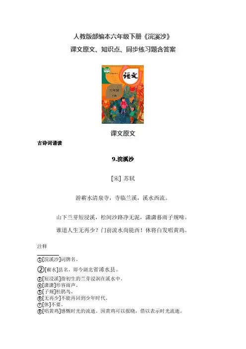 人教版部编本六年级下册《浣溪沙》课文原文、知识点、同步练习题含答案