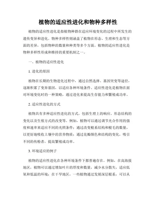 植物的适应性进化和物种多样性