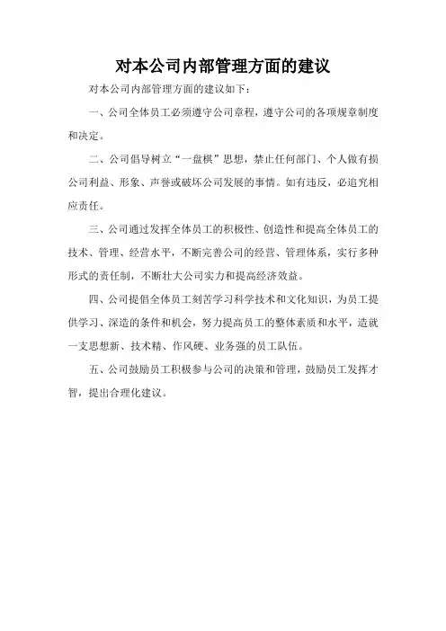 对本公司内部管理方面的建议