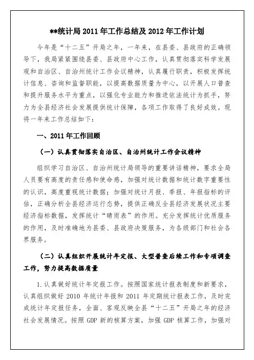 统计局xx年工作总结及xx年工作计划p