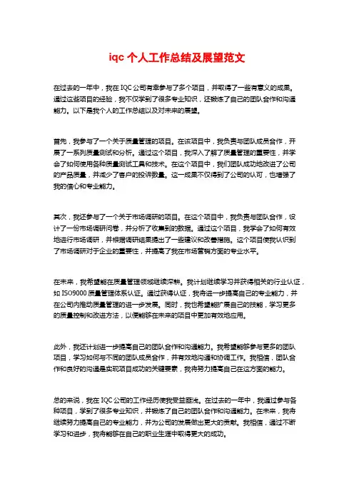 iqc个人工作总结及展望范文
