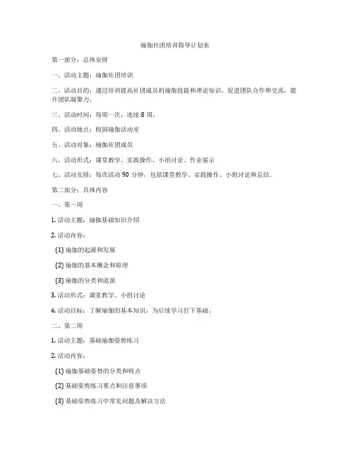瑜伽社团培训指导计划表