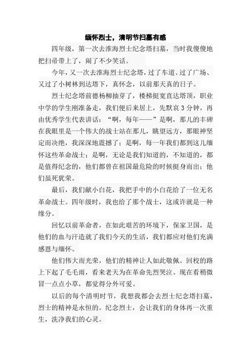 清明节去淮海烈士纪念塔扫墓作文500