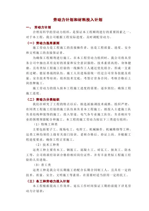 劳动力计划和材料投入计划