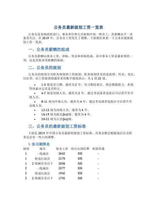 公务员级别工资一览表