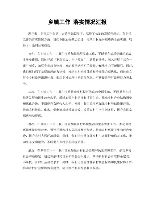乡镇工作 落实情况汇报