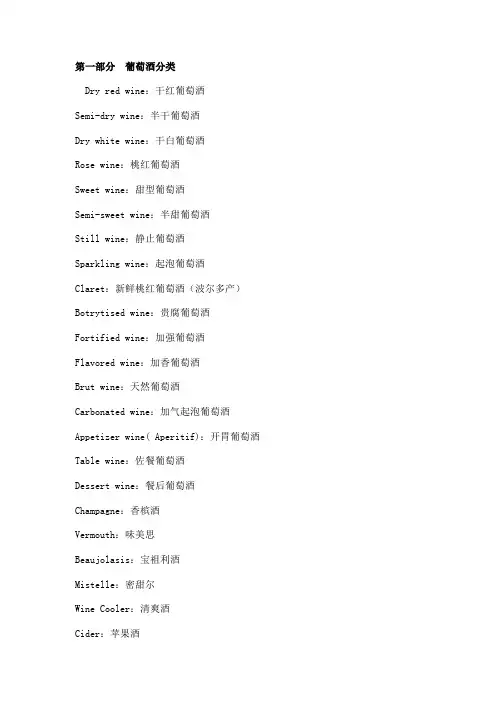 葡萄酒基础专业词汇中英文对照