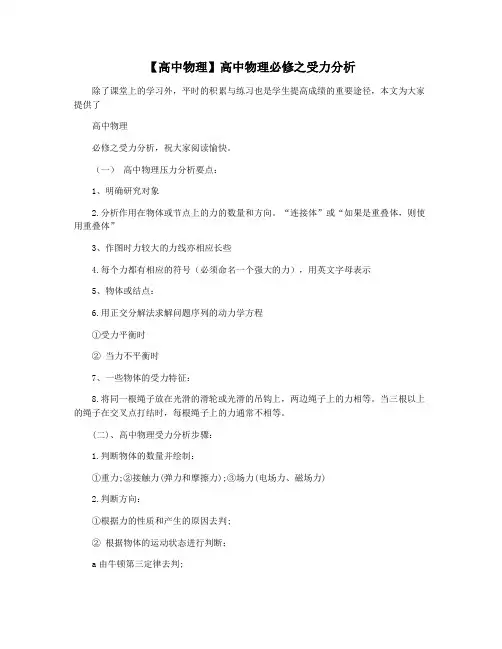 【高中物理】高中物理必修之受力分析