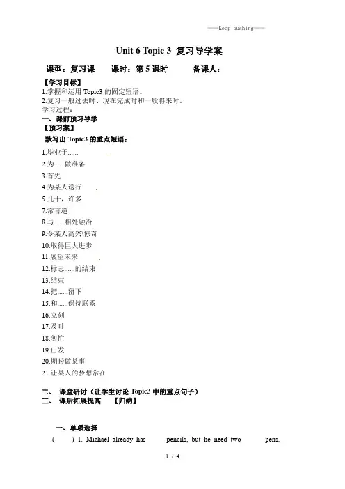 仁爱版九年级英语下册Unit 6 Topic 3 复习导学案