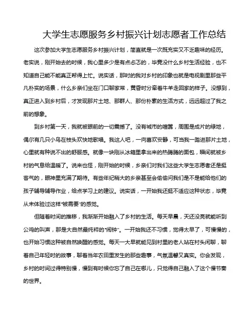 大学生志愿服务乡村振兴计划志愿者工作总结