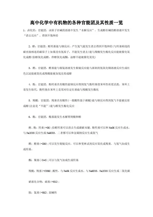高中化学中有机物的各种官能团及其性质一览