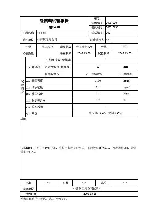 轻集料试验报告