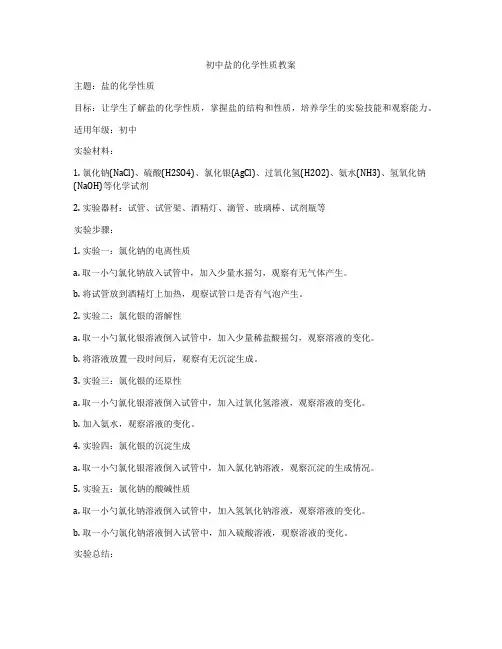 初中盐的化学性质教案
