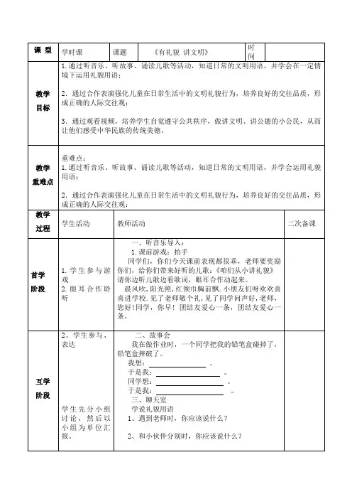 小学心理健康一下第11课《有礼貌  讲文明》教案