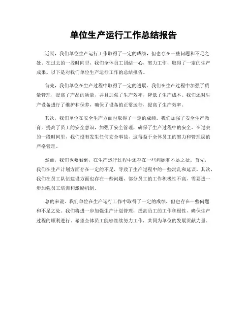 单位生产运行工作总结报告