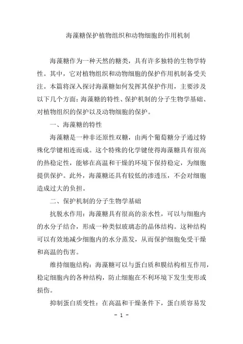 海藻糖保护植物组织和动物细胞的作用机制