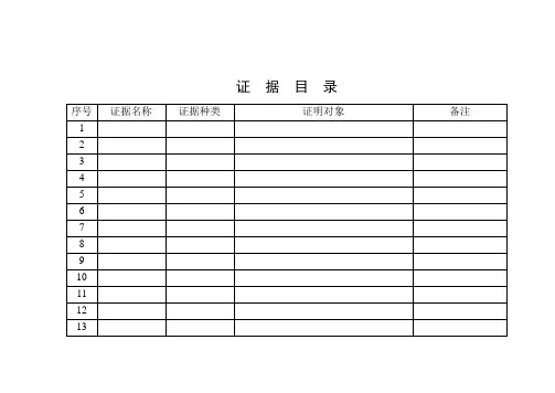 证据目录表格