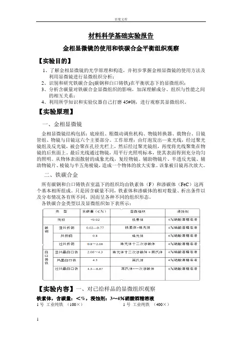 金相显微镜的使用和铁碳合金平衡组织观察