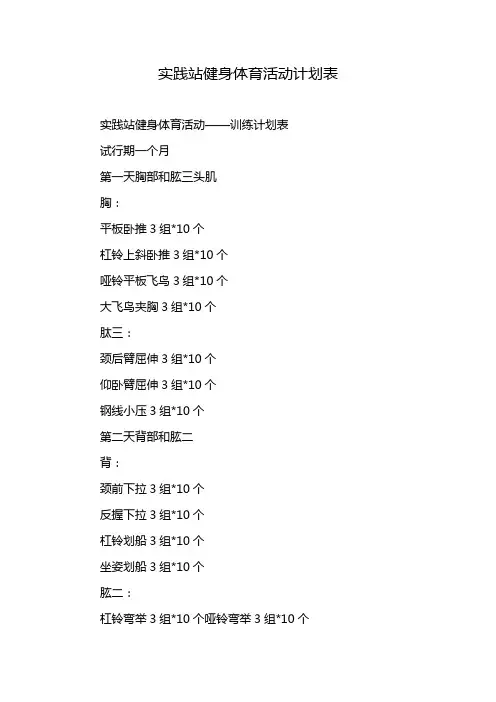 实践站健身体育活动计划表