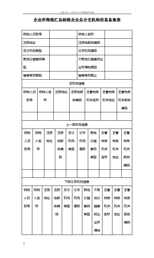 企业所得税汇总备案表