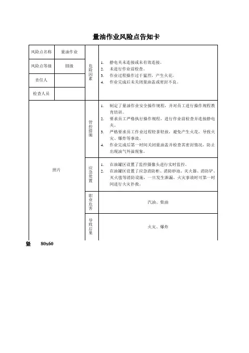 量油作业风险告知牌参考模板范本