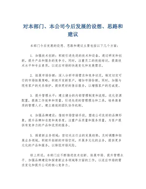 对本部门、本公司今后发展的设想、思路和建议