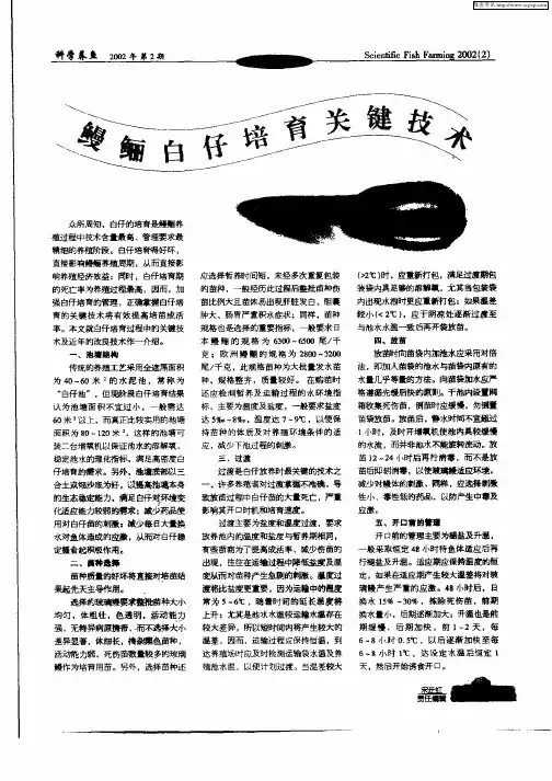 鳗鲡白仔培育关键技术