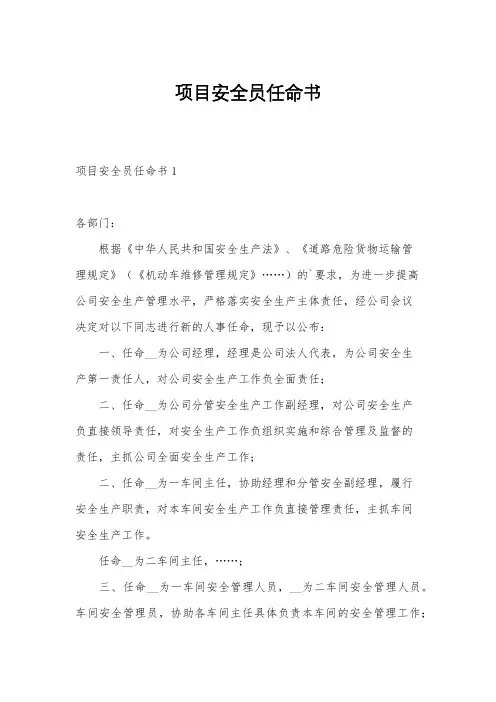 项目安全员任命书