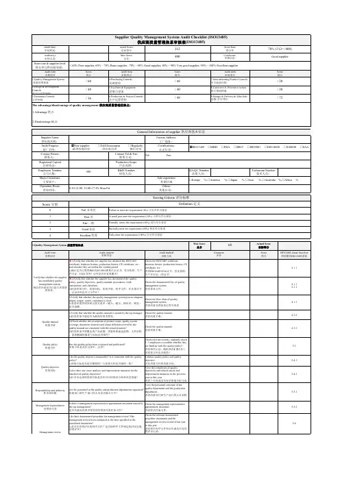 供应商质量管理体系审查表(ISO13485)-100项