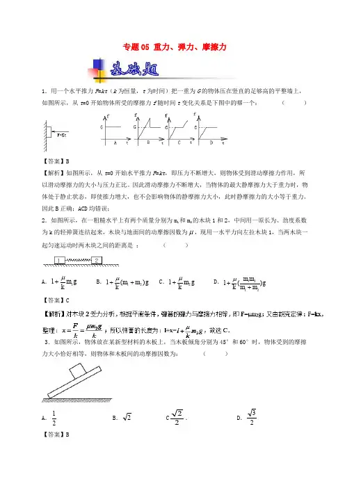 高考物理一轮复习 专题05 重力、弹力、摩擦力(练)(含解析)