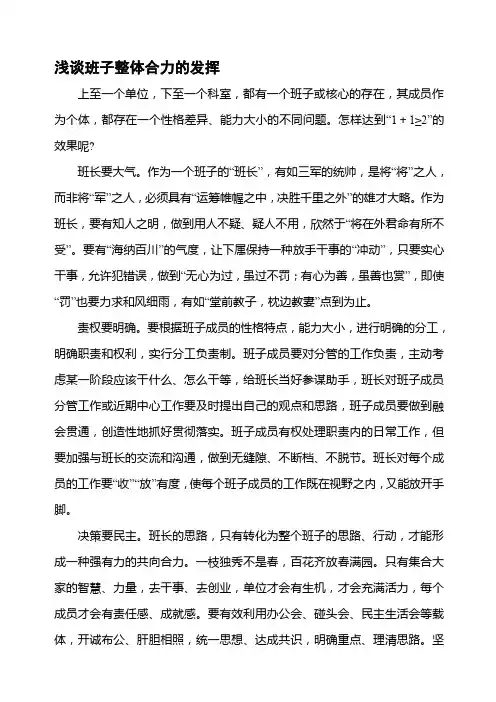 浅谈班子整体合力的发挥