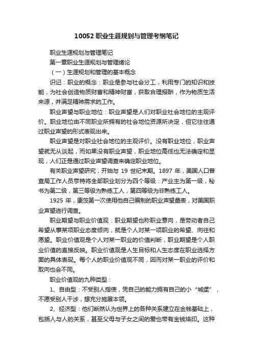 10052职业生涯规划与管理考纲笔记