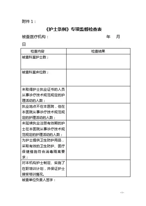 护士条例专项监督检查表