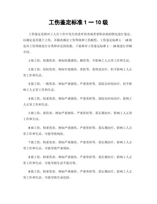 工伤鉴定标准1一10级